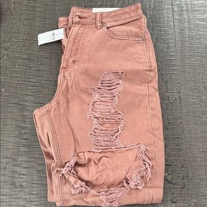 American Eagle Outfitters High Rise Distressed Jeans in Pink